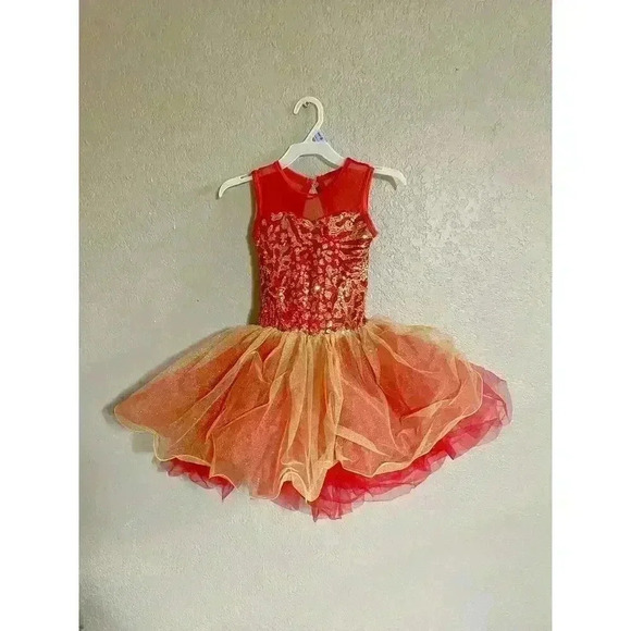 Other - Dance Costume Child Small Red Gold Ballet Dance Sequin Tutu Dress‎